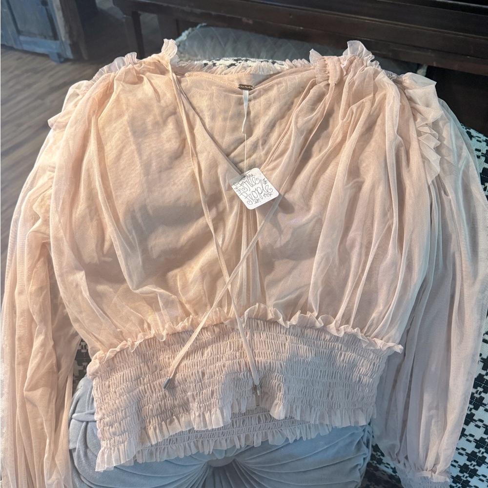 Free People sheer elastic waist blouse XL